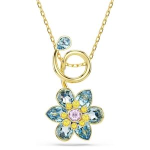 Swarovski Idyllia pendant necklace - Mixed cuts, Flower, Blue, Gold-tone plated